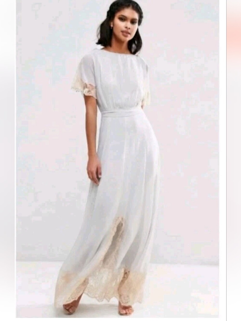 ASOS Cream Maxi Dress with Lace Trim